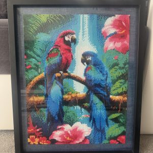 Vibrant Tropical Macaw Parrots | Framed Handmade Diamond Art  5D 40cmX50cm