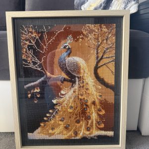 Majestic Golden Peacock | Framed Handmade Diamond Art | Luxurious Wall Decor 5D 40cmX50cm
