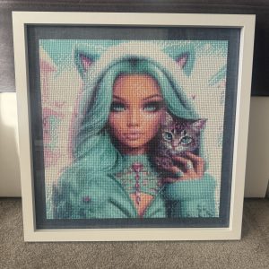 "Cat Companion – Handmade Diamond Painting 40×40 cm, ready to hang, in frame"